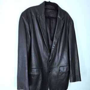 Vintage Donna Karan Black Label Lambskin Black Leather Sport Coat Size XL